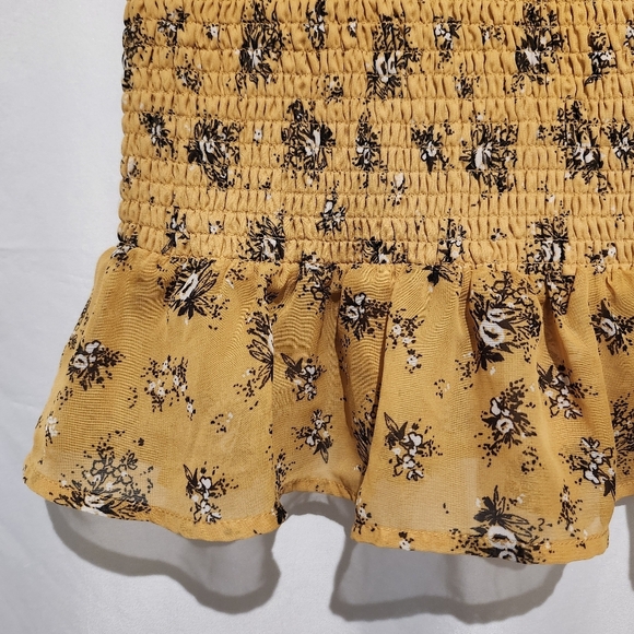 Almost‎ Famous Strapless Top Size L Mustard Black Smocked Whimsigoth Fairy Y2K - Picture 4 of 5